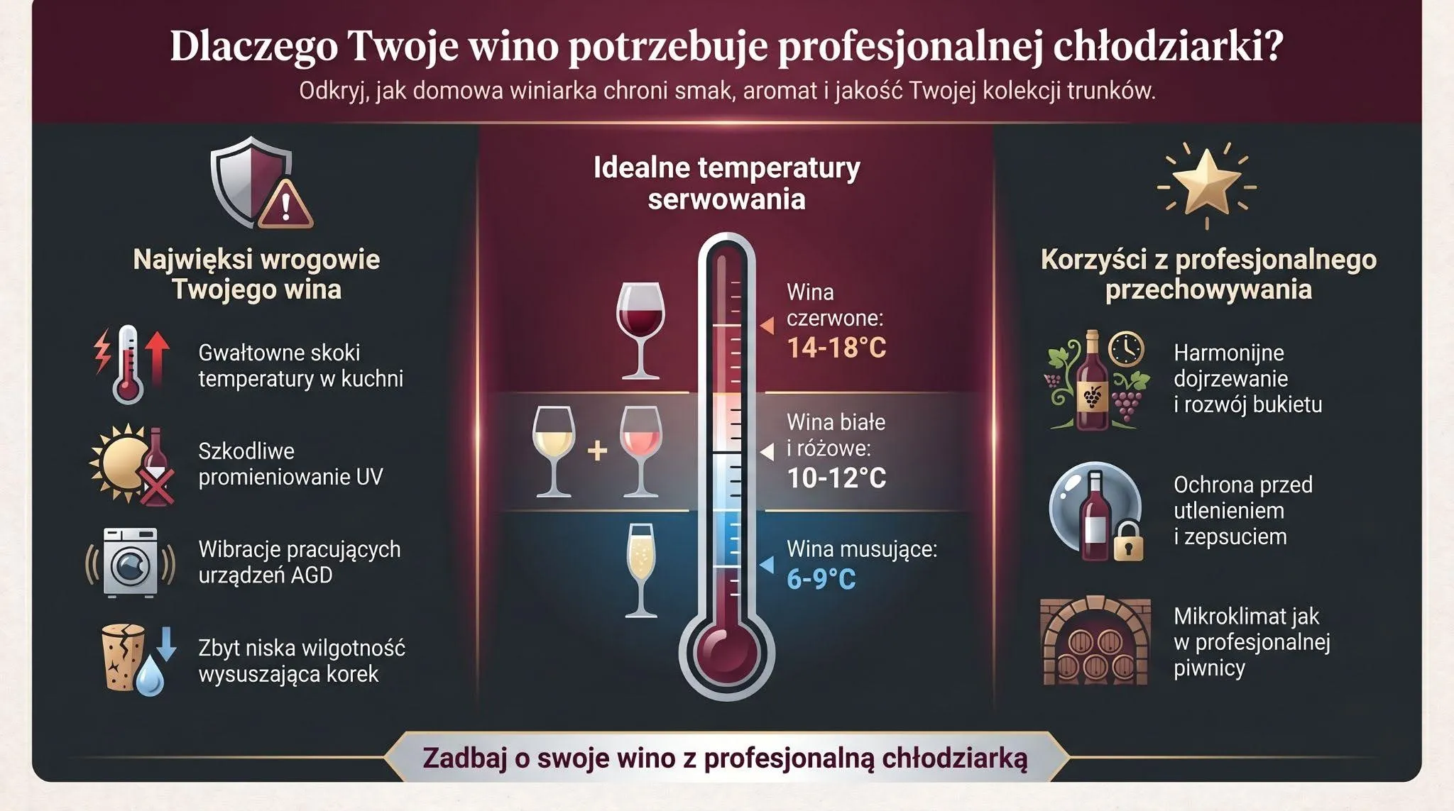 Dlaczego Twoje wino potrzebuje profesjonalnej chłodziarki?