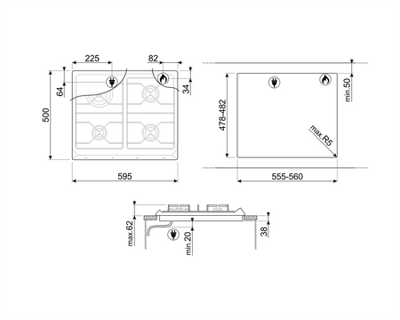 Płyta gazowa, 60 cm, Coloniale SRV864AVOGH2 - Smeg