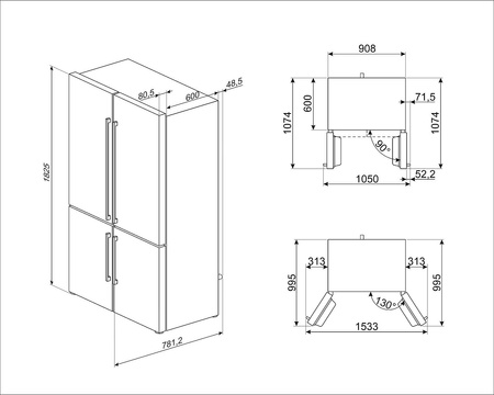 Lodówka chłodziarko zamrażarka Frenchdoor, stal nierdz FQ60XDE SMEG