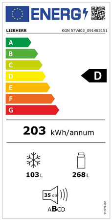 Lodówka wolnostojąca z zamrażarką LIEBHERR KGN 57Vd03 NoFrost EasyFresh