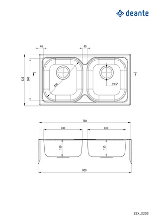 Zlewozmywak stalowy 2-komorowy ZEX_3203 - Deante