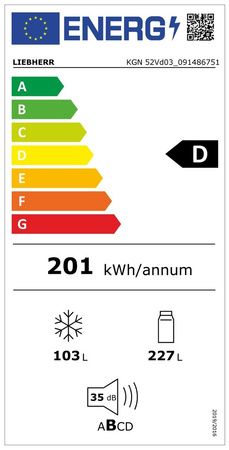 Lodówka wolnostojąca z zamrażarką LIEBHERR KGN 52Vd03 EasyFresh NoFrost