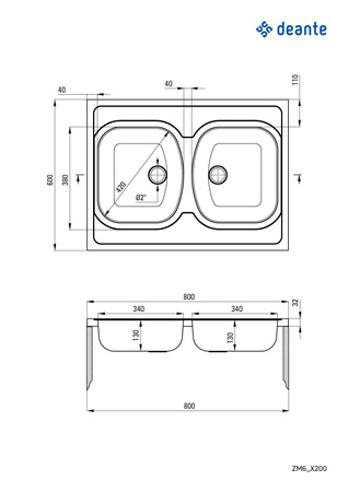 Zlewozmywak stalowy 2-komorowy - nakładany ZM6_3200 - Deante