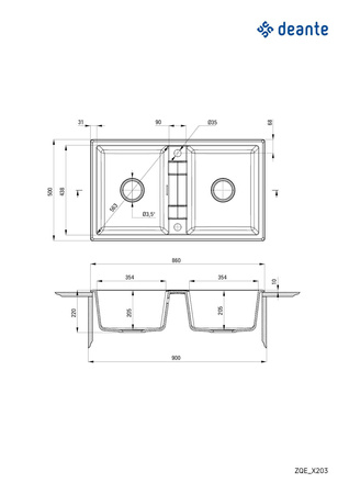 Zlewozmywak granitowy 2-komorowy ZQE_N203 - Deante