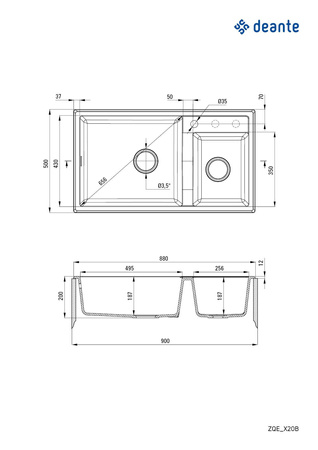 Zlewozmywak granitowy 2-komorowy ZQE_S20B - Deante