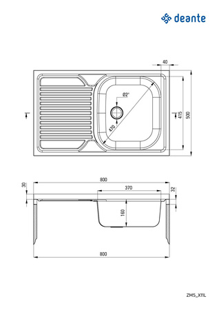 Zlewozmywak stalowy 1-komorowy z ociekaczem po lewej stronie - nakładany ZM5_311L - Deante