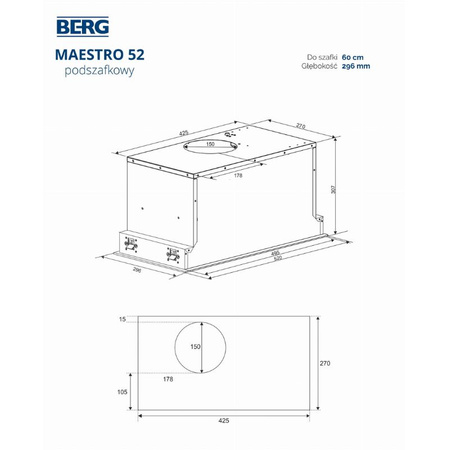 Okap kuchenny podszafkowy BERG Maestro 52BK 60cm biały 650 m3/h - MAESTRO52WH