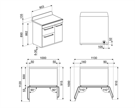 Kuchnia wolnost., 90cm, Victoria, czarny TR93IBL2 - Smeg