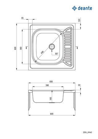 Zlewozmywak stalowy 1-komorowy z ociekaczem - nakładany ZE6_0140 - Deante