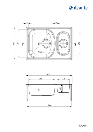 Zlewozmywak stalowy 1.5-komorowy ZEX_3503 - Deante