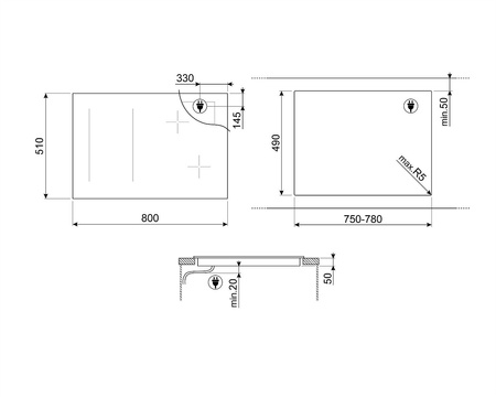 Płyta indukcyjna, 80 cm, prosta krawędź SI1M4854D - Smeg