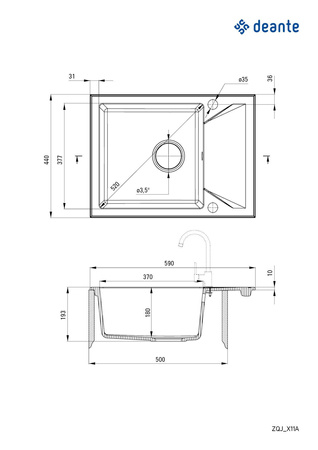 Zlewozmywak granitowy 1-komorowy z ociekaczem ZQJ_211A - Deante