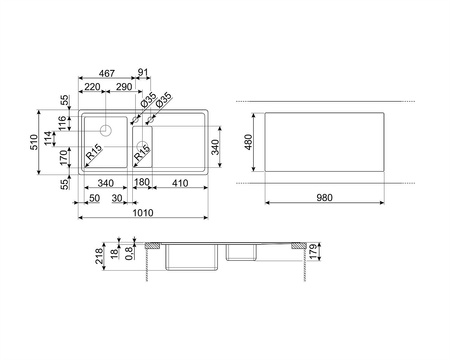 Zlewozmywak ze stali nierdzewnej LFT102S - Smeg