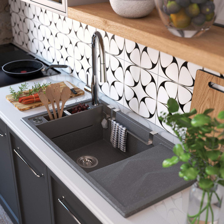 Zlewozmywak granitowy magnetyczny 1-komorowy z ociekaczem ZRM_S113 - Deante