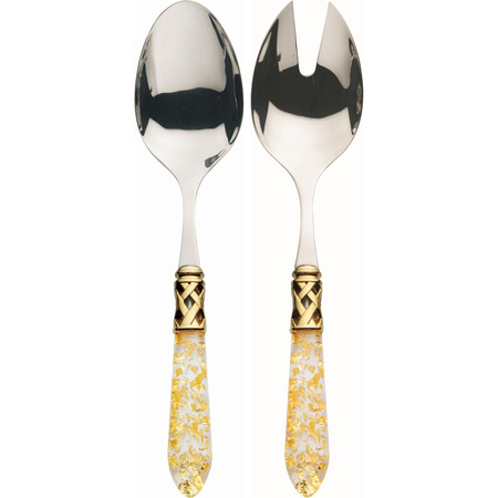 Bugatti ALADDIN GOLD- Komplet (łyżka do serwowania + łyżka do sałaty) / kolor perłowa kość słoniowa ALD1G-N4214/15