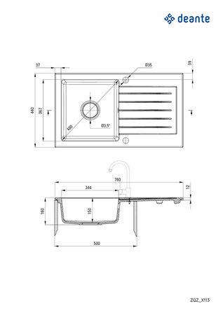 Zlewozmywak granitowy 1-komorowy z ociekaczem ZQZ_7113 - Deante