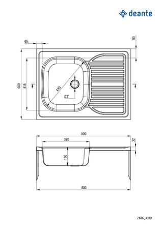 Zlewozmywak stalowy 1-komorowy z ociekaczem - nakładany ZM6_0110 - Deante
