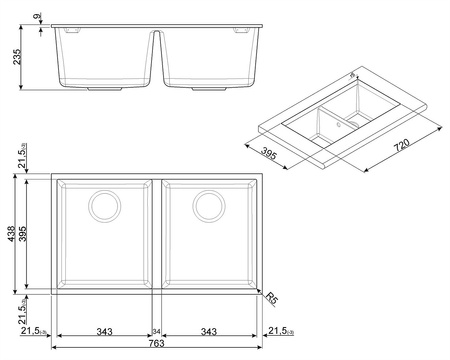 Zlewozmywak ze stali nierdzewnej UM34 - Smeg
