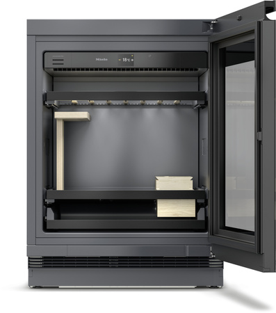 Chłodziarka do wina do zabudowy pod blatem wysokość 82-88 cm KWTUS 7055 F Szkło w kolorze ObsidianBlack - MIELE 12519500
