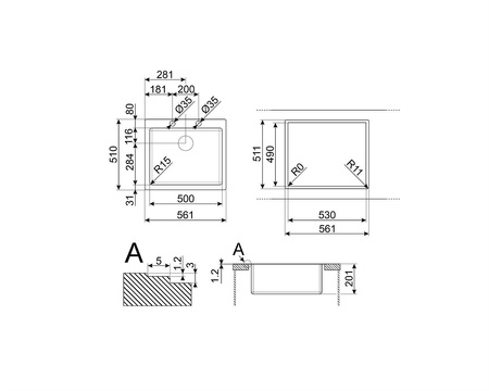Zlewozmywak ze stali nierdzewnej LFT50RS - Smeg