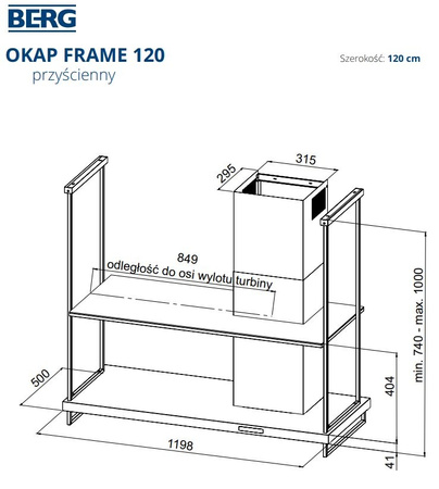 Okap kuchenny przyścienny BERG FRAME CZARNY FRAOPKLDBK1201