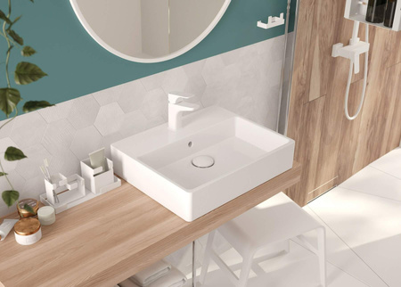 Umywalka ceramiczna nablatowa/ścienna z miejscem na baterię - 60x50 cm CDT_6U6S - Deante