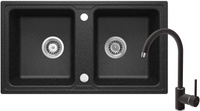 Zlewozmywak granitowy z baterią 2-komorowy ZQZA2203 - Deante