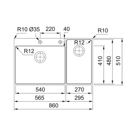 Zlew dwukomorowy FRANKE Box Center BWX 220-54-27 na równi z blatem - 127.0557.960