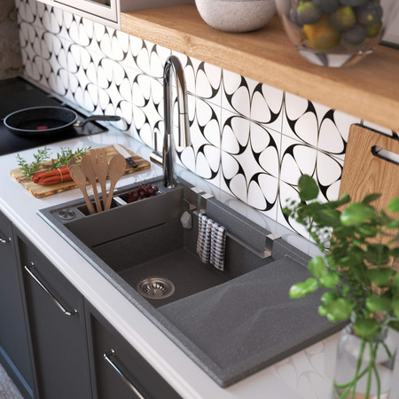 Zlewozmywak granitowy magnetyczny 1-komorowy z ociekaczem ZRM_T113 - Deante