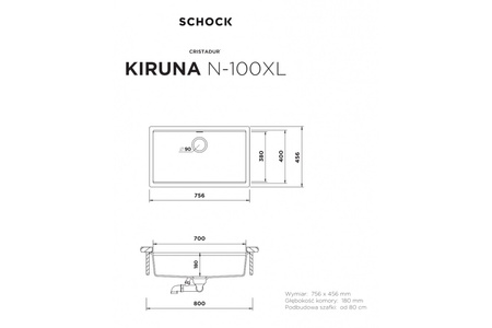 Zlew kuchenny granitowy 75cm SCHOCK Kiruna N-100XL Day CRISTADUR