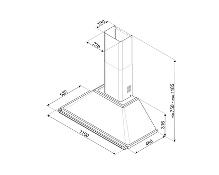 Okap kuchenny, Victoria, 110 cm, czarny KT110BLE - Smeg