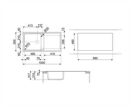 Zlewozmywak kompozytowy LZ150P - Smeg
