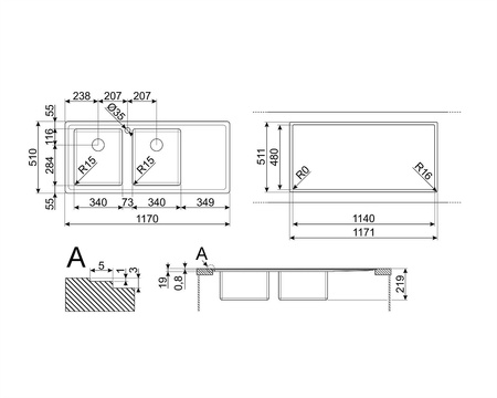 Zlewozmywak ze stali nierdzewnej LFT116D - Smeg