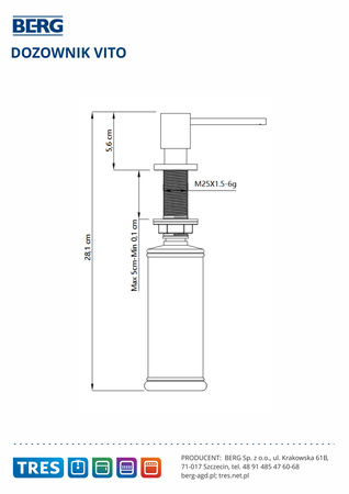 Dozownik BERG  VITO ZŁOTY BDQVBG