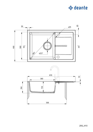 Zlewozmywak granitowy 1-komorowy z ociekaczem ZRD_S113 - Deante