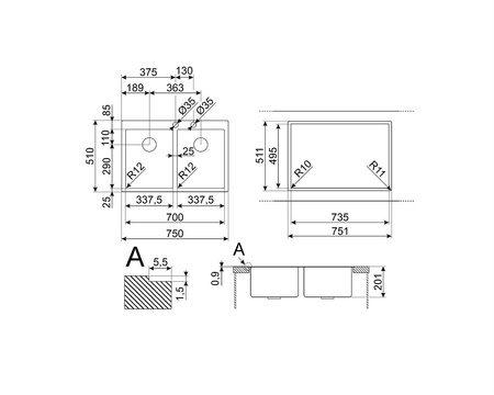 Zlewozmywak ze stali nierdzewnej VR12S3434 - Smeg