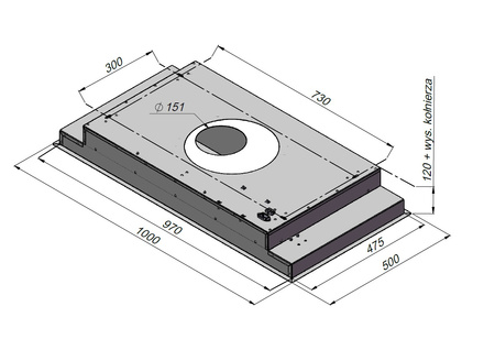 Okap sufitowy GLOBALO NOVELTI 100.1 BLACK + turbina TW 3.1