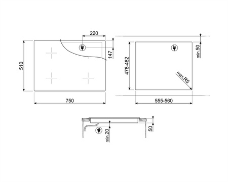 Płyta indukcyjna, 75 cm, prosta krawędź SI1M4744D - Smeg