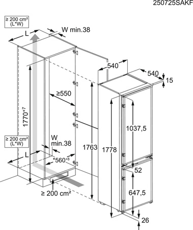 Lodówka z zamrażarką do zabudowy 176.3cm ELECTROLUX ENS3SE18S