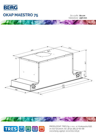 Okap kuchenny podszafkowy BERG MAESTRO 75 BIAŁY 80 _ MAEOPPODWH8025