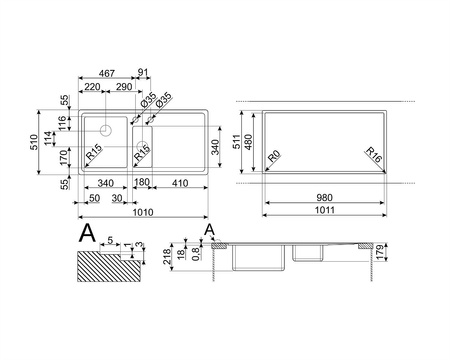 Zlewozmywak ze stali nierdzewnej LFT102S - Smeg
