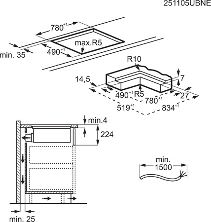 Płyta indukcyjna z wyciągiem ELECTROLUX COMBO 600 Bridge eXtractor 83cm KCC84453CK