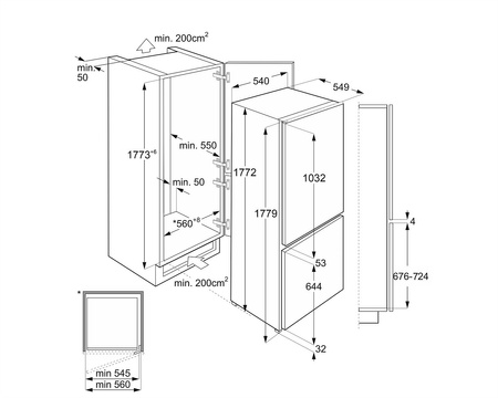 Lodówka chłodziarko zamrażarka do zabudowy C4172E SMEG