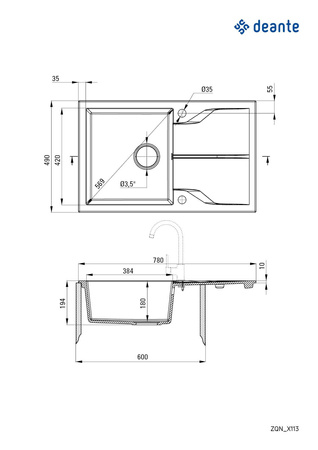 Zlewozmywak granitowy 1-komorowy z ociekaczem ZQN_2113 - Deante