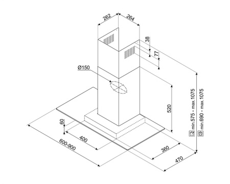Okap przyścienny, 60 cm, T-kształtny KBT600VE - Smeg