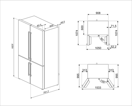 Lodówka chłodziarko zamrażarka Frenchdoor, biały FQ60BDE SMEG