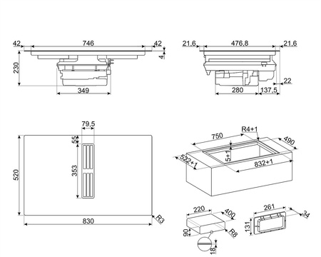 Płyta indukcyjna z okapem kuchennym HOBD682D2 - Smeg