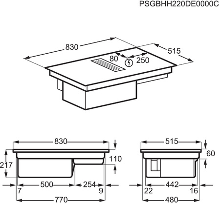 Płyta indukcyjna z wyciągiem ELECTROLUX COMBO 600 Bridge eXtractor 83cm KCC84453CK