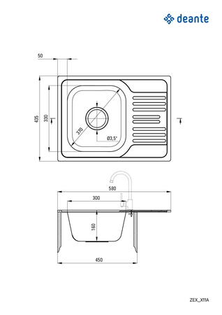 Zlewozmywak stalowy 1-komorowy z ociekaczem ZEX_011A - Deante