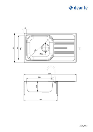 Zlewozmywak stalowy 1-komorowy z ociekaczem ZEX_3113 - Deante
